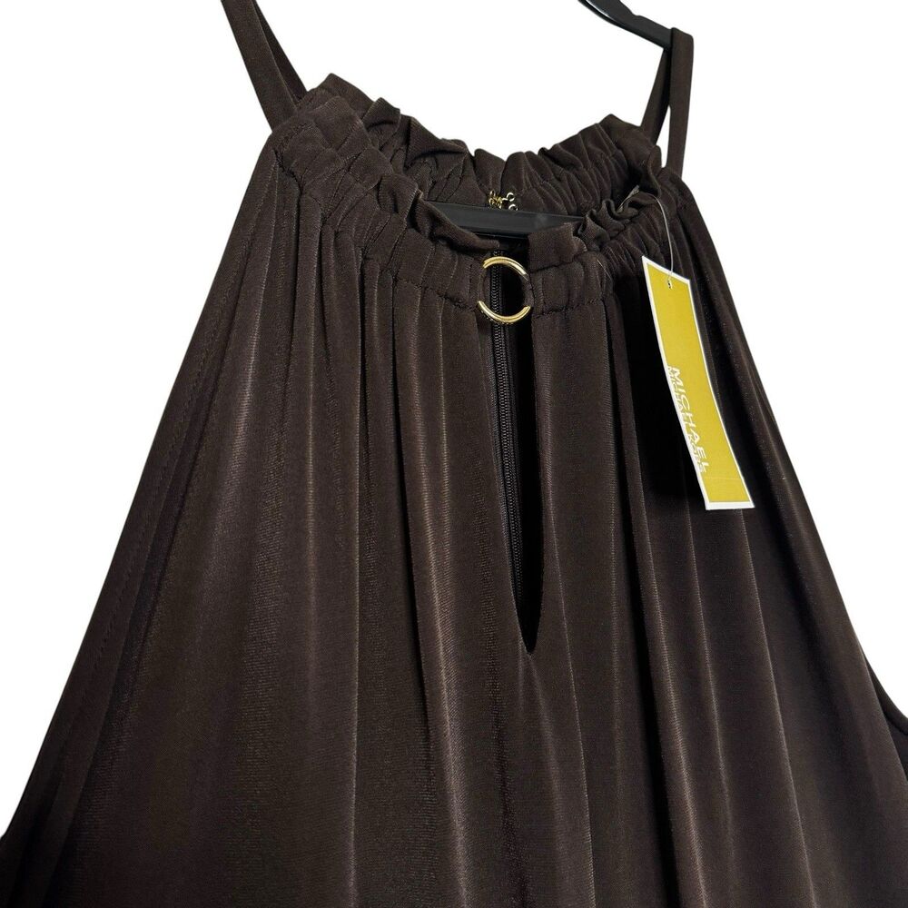 NWT Michael Kors Brown Halter Top Stretchy Women’s XL Midi Dress MSRP $120 - Picture 2 of 5